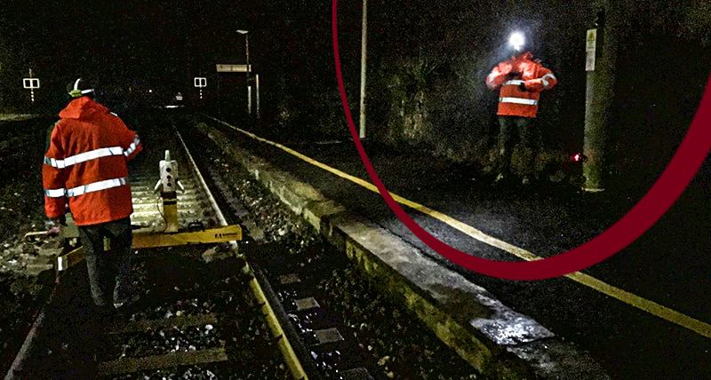 Night measurements with Leica TS60 and Amberg IMS1000 on a railway track